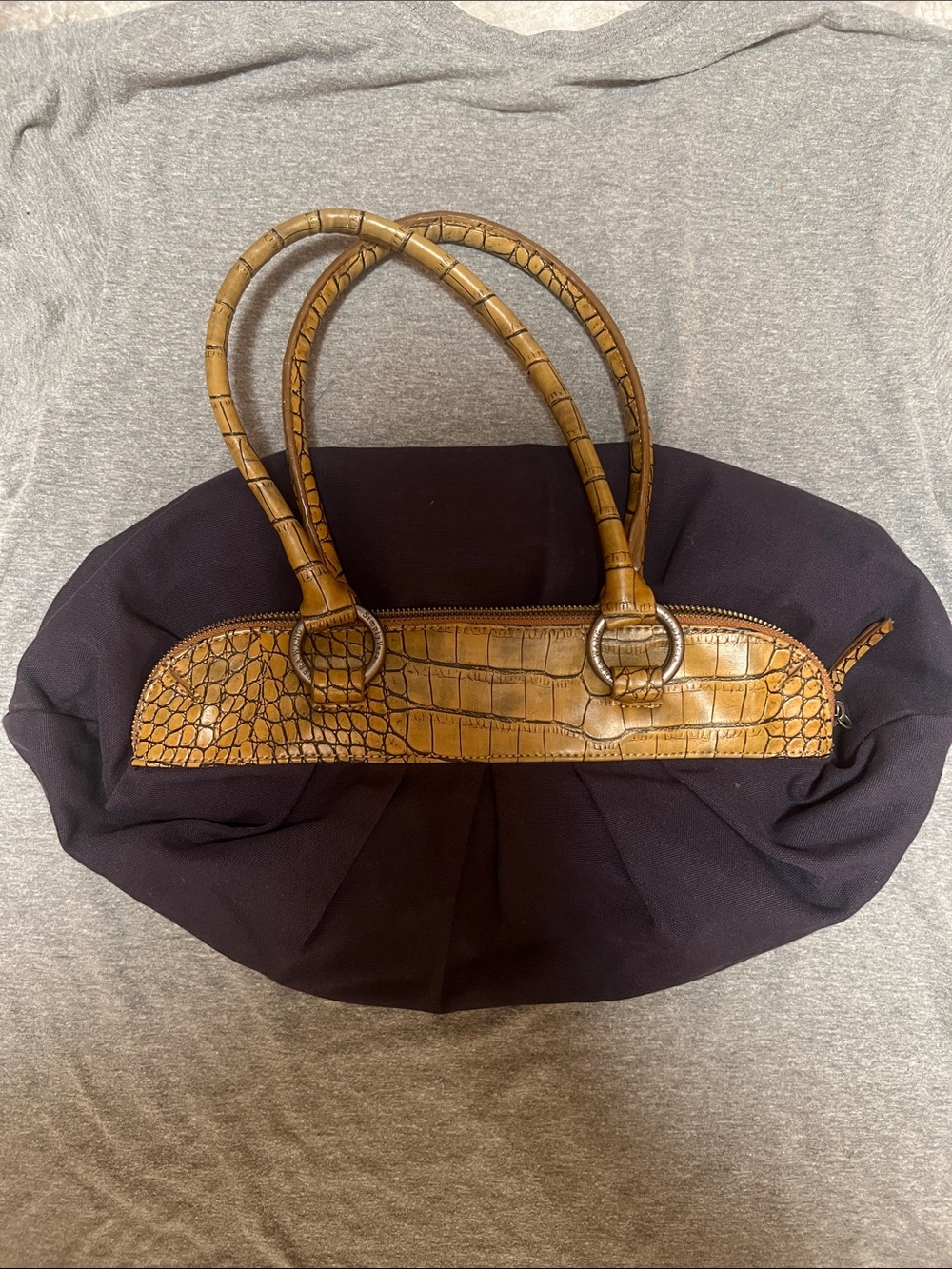 Simply Vera Vera Wang Black Tote with Croc-Embossed Tan Handles